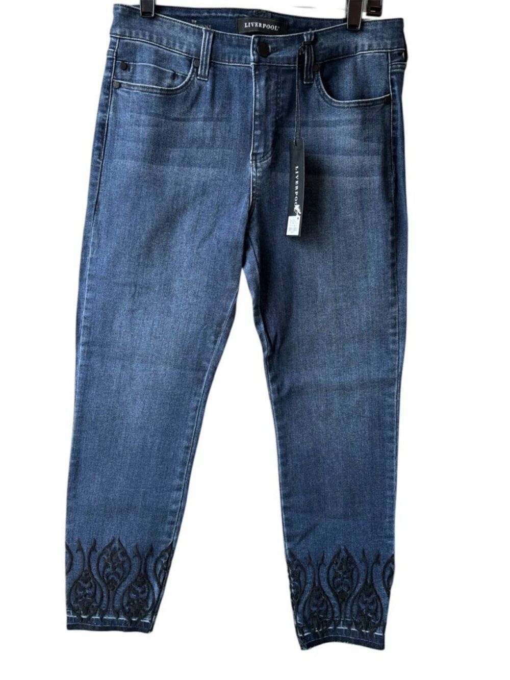 NWT Size 8 Liverpool The Ankle Skinny Jeans Dark Wash Embroidered Hem